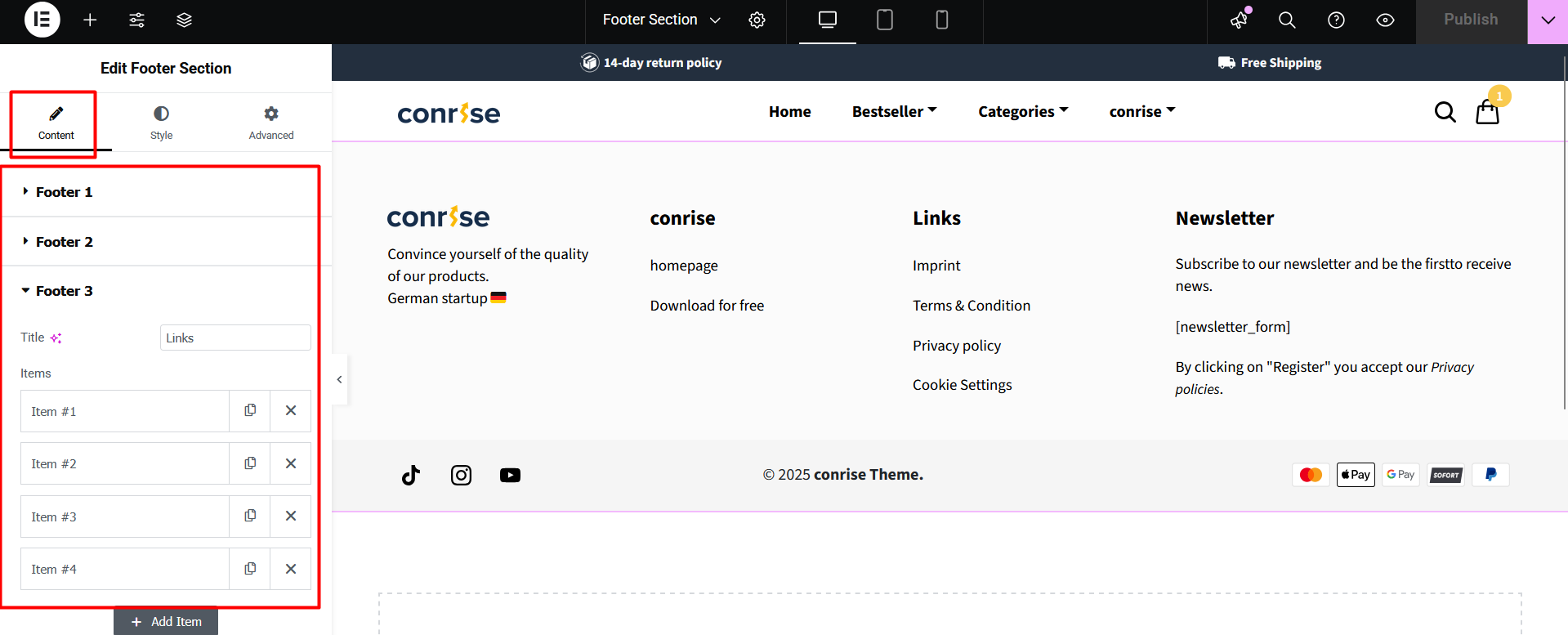 Edit Footer Content