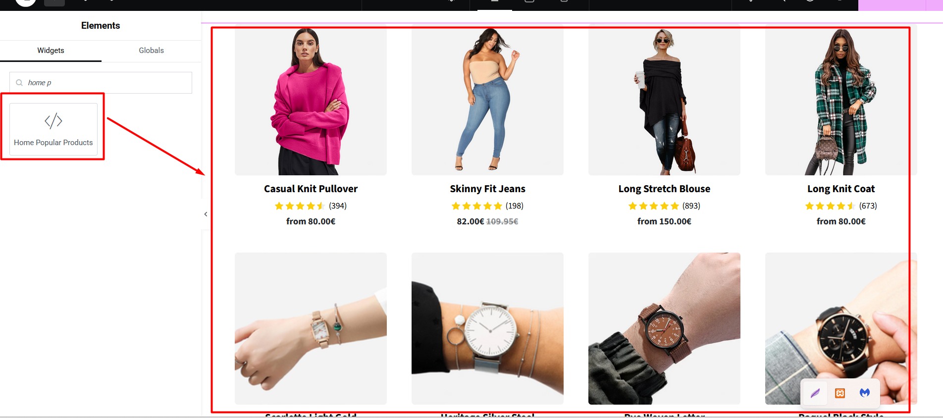 Home Popular Products Widget